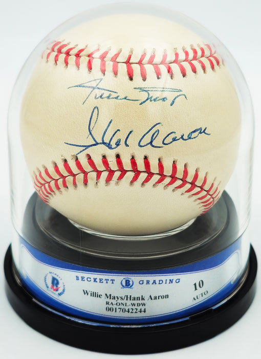Willie Mays & Hank Aaron Autographed Official NL Baseball Auto Grade Gem Mint 10 Beckett BAS #17042244