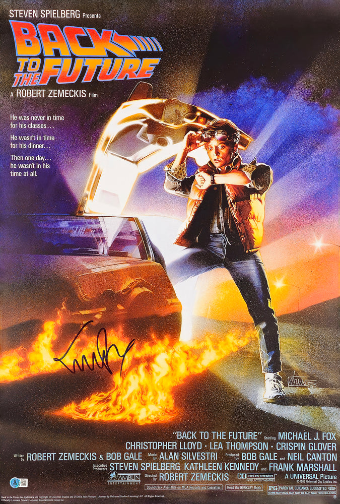 Michael J. Fox Autographed 27x40 Back to the Future Movie Poster Marty McFly Beckett BAS Witness