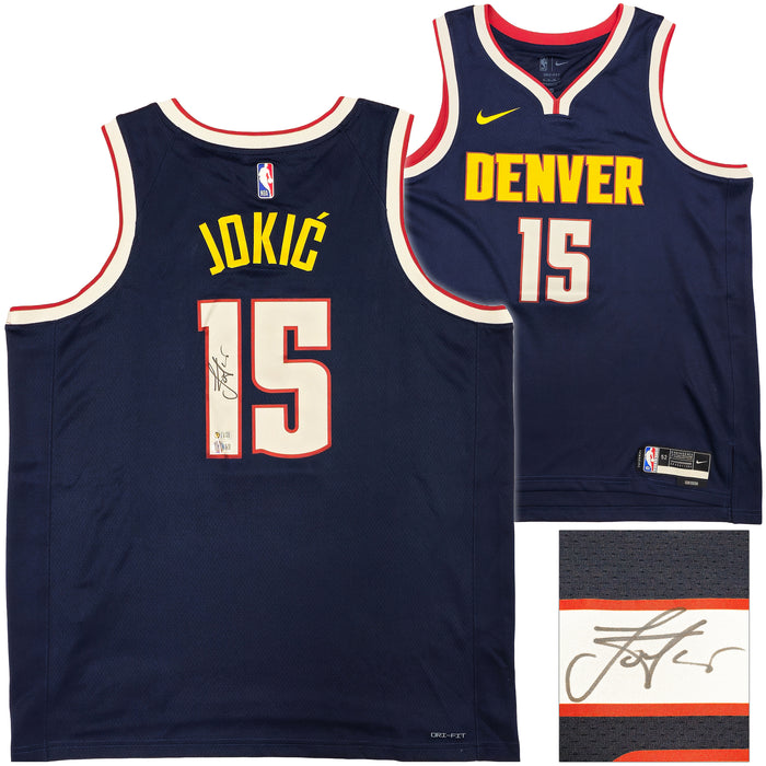 Denver Nuggets Nikola Jokic Autographed Navy Blue Nike ICON Edition Jersey Size 52 Beckett BAS Witness