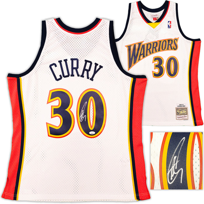 Golden State Warriors Stephen Curry Autographed White Authentic Mitchell & Ness 2009-10 HWC Swingman Rookie Year Jersey Size L JSA
