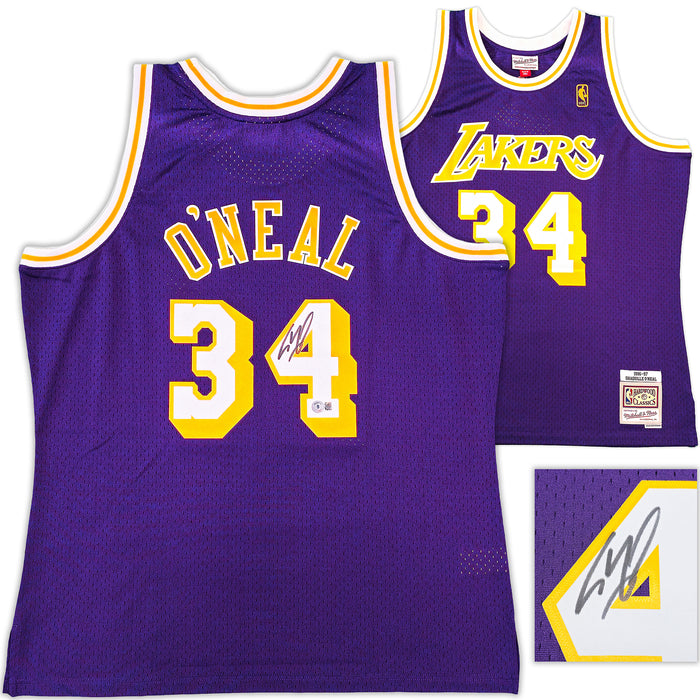 Los Angeles Lakers Shaquille Shaq O'Neal Autographed Purple Authentic Mitchell & Ness 1996-97 HWC Swingman Jersey Size XL Beckett BAS Witness