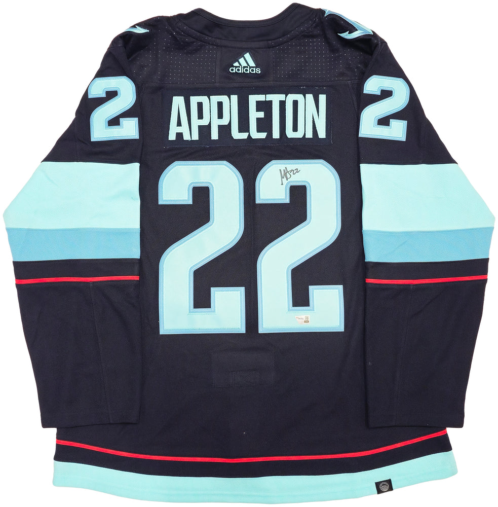 Seattle Kraken Mason Appleton Autographed Blue Adidas Authentic Jersey Size 54 With Inaugural Season Patch Fanatics Holo