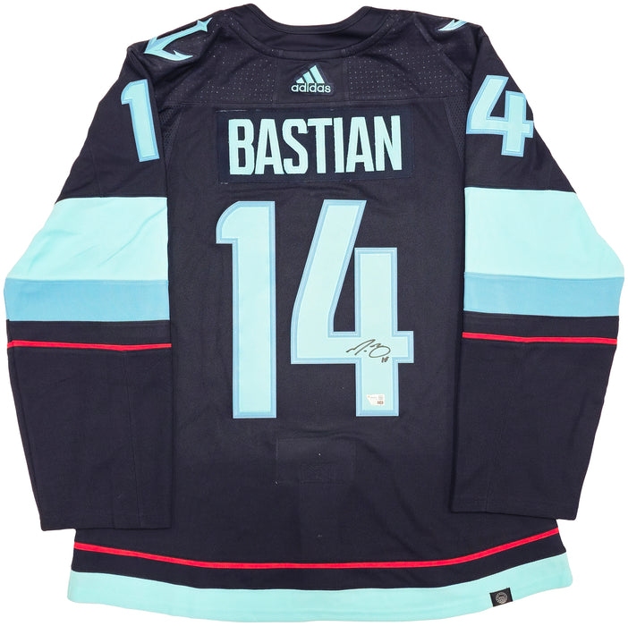 Seattle Kraken Nathan Bastian Autographed Blue Adidas Authentic Jersey Size 54 With Inaugural Season Patch Fanatics Holo