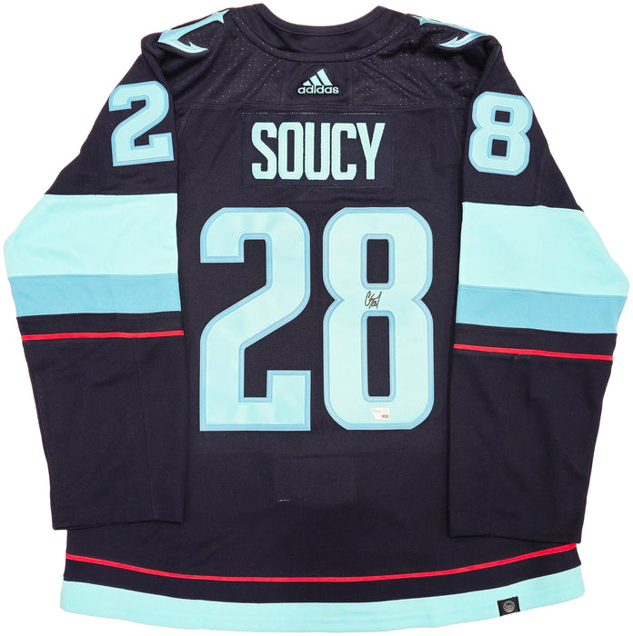 Seattle Kraken Carson Soucy Autographed Blue Adidas Authentic Jersey Size 54 With Inaugural Season Patch Fanatics Holo