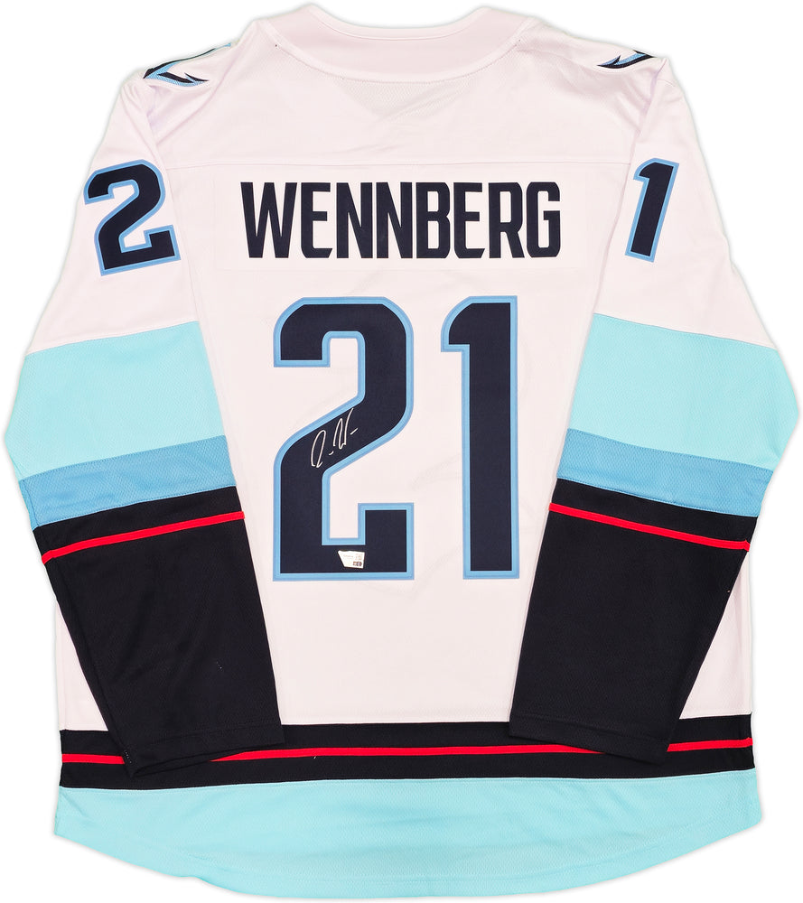 Seattle Kraken Alexander Wennberg Autographed White Fanatics Breakaway Jersey Size XL With Inaugural Season Patch Fanatics Holo
