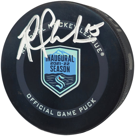 Riley Sheahan Autographed Official Seattle Kraken Inaugural Season Logo Hockey Puck Fanatics Holo