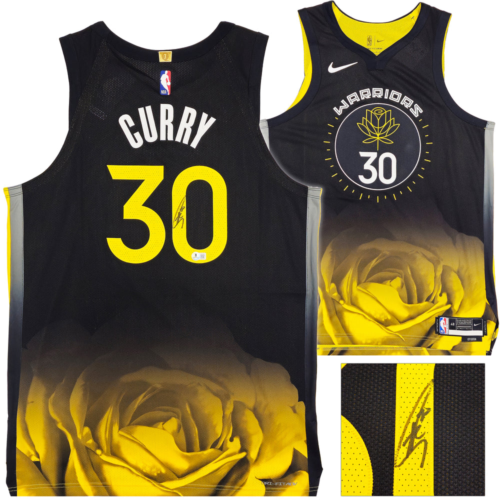 Golden State Warriors Stephen Curry Autographed Black Nike Authentic City Edition Jersey Size 48 Length +2 Beckett BAS QR