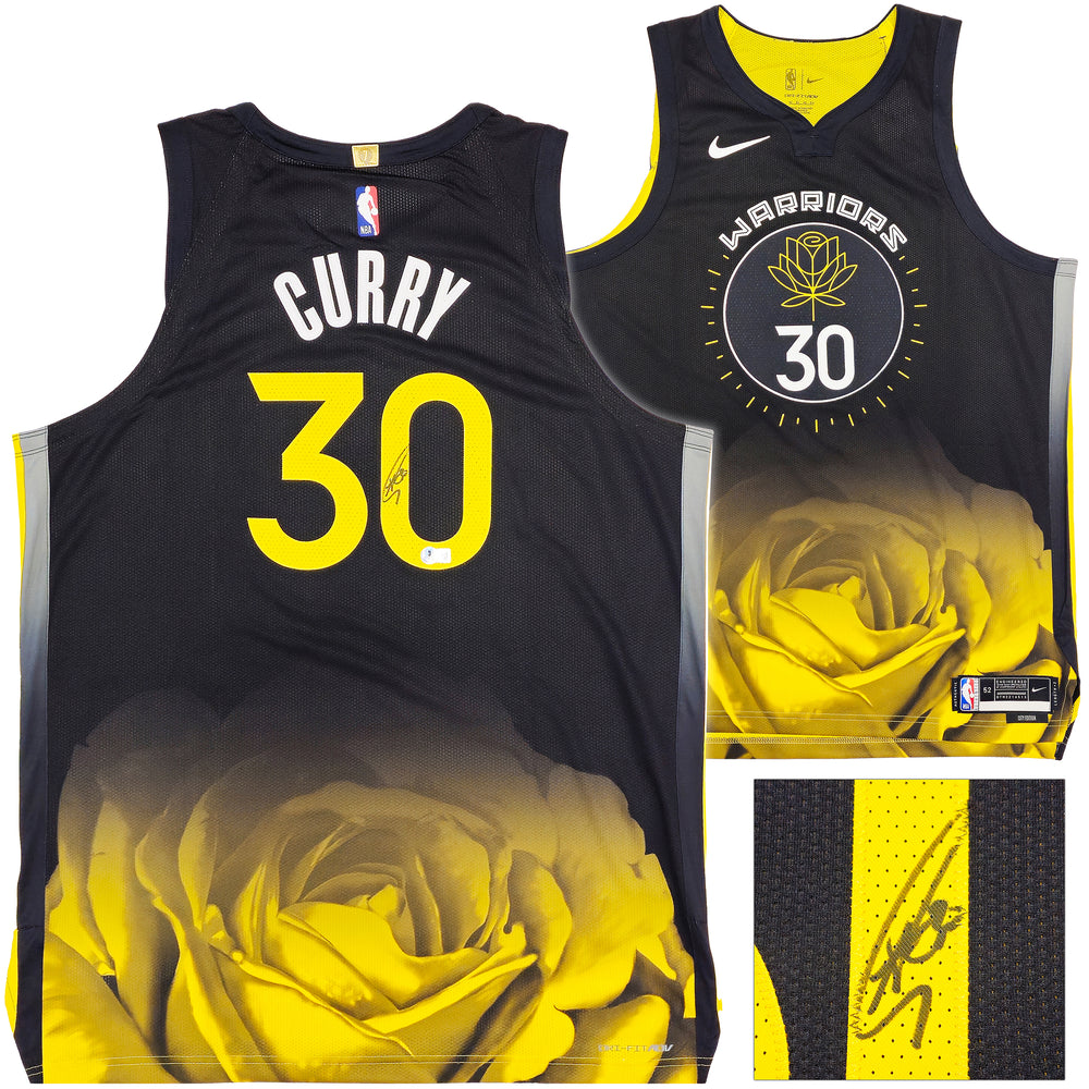 Golden State Warriors Stephen Curry Autographed Black Nike Authentic City Edition Jersey Size 52 Length +2 Beckett BAS QR