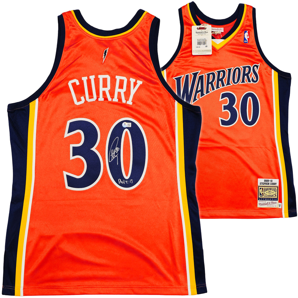 Golden State Warriors Stephen Curry Autographed Orange Authentic Mitchell & Ness 2009-10 HWC Authentic Rookie Jersey Size 44 "Bible Verse" Beckett BAS QR