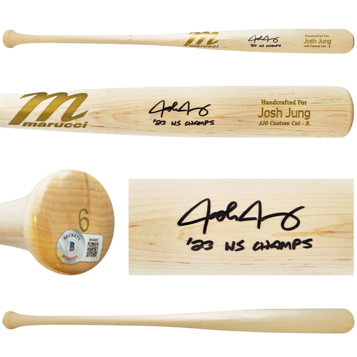 Josh Jung Autographed Blonde Marucci Player Model Bat Texas Rangers "23 WS Champs" Beckett BAS Witness