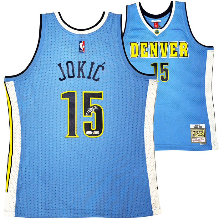 Denver Nuggets Nikola Jokic Autographed Blue Authentic Mitchell & Ness 2016 HWC Swingman Rookie Year Jersey Size L JSA