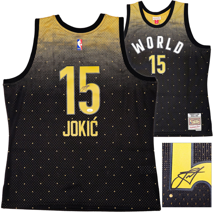 Denver Nuggets Nikola Jokic Autographed Black Authentic Mitchell & Ness HWC Swingman 2016 All Star Game World Jersey Size XL JSA