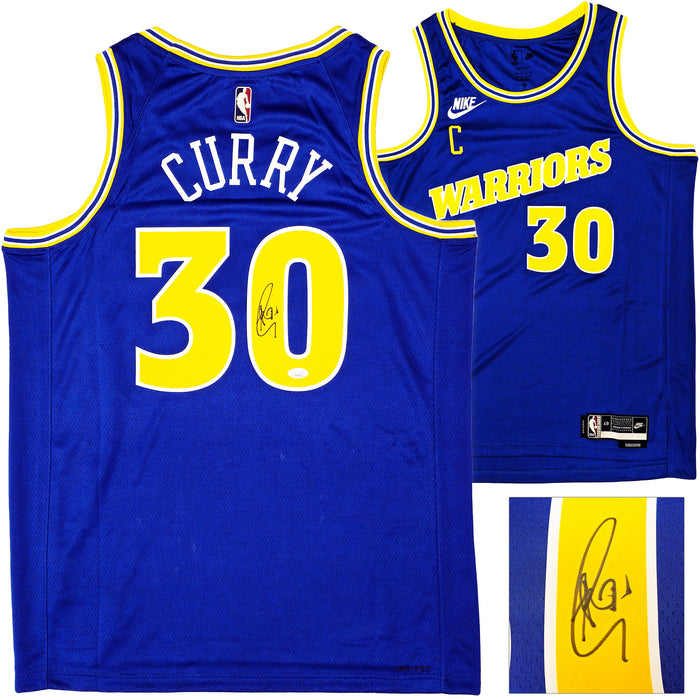 Golden State Warriors Stephen Curry Autographed Blue Nike Swingman Classic Edition Jersey Size 48 JSA