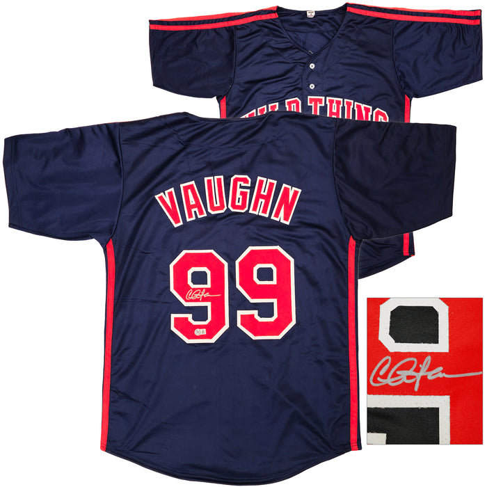 Charlie Sheen Autographed Navy Jersey Major League Ricky 'Wild Thing' Vaughn Beckett BAS Witness