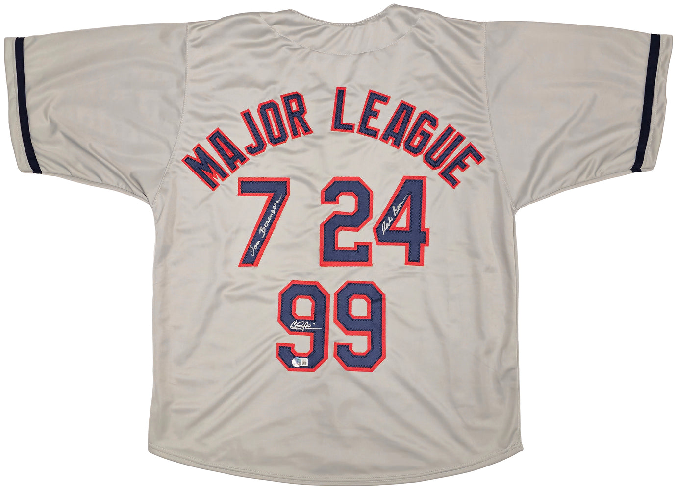 Major League Charlie Sheen, Corbin Bernsen & Tom Berenger Autographed Gray Jersey Beckett BAS Witness