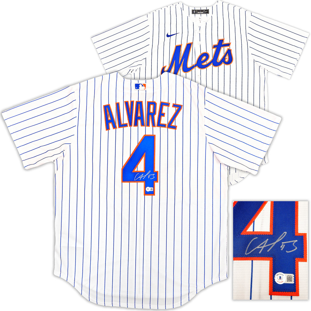 New York Mets Francisco Alvarez Autographed White Nike Jersey Size L Beckett BAS Witness