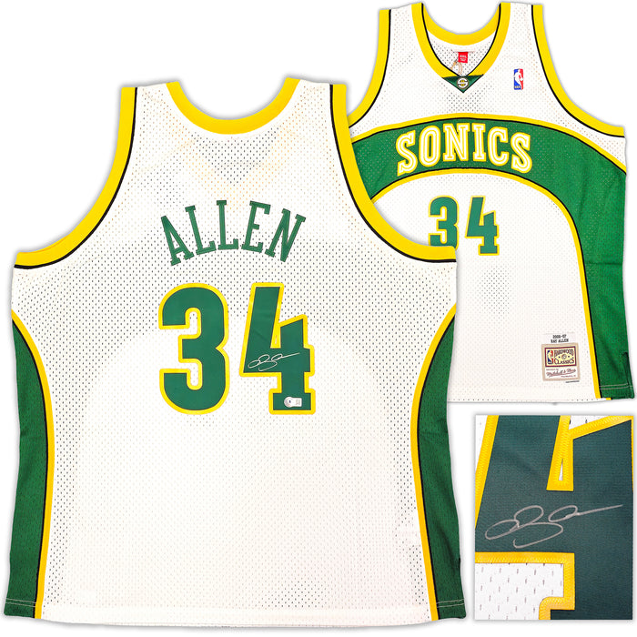 Seattle Sonics Ray Allen Autographed White Authentic Mitchell & Ness 2006-07 Ray Allen HWC Swingman Jersey Size XXL Beckett BAS Witness