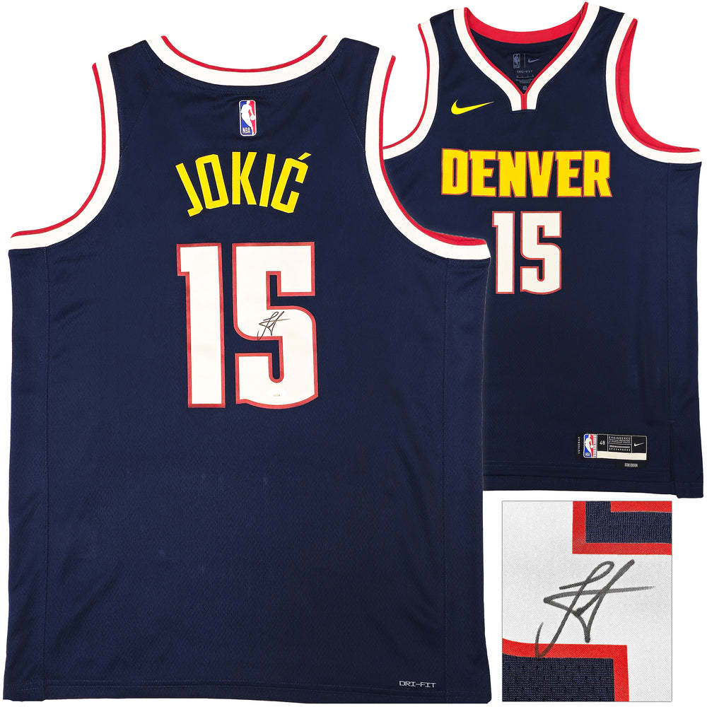 Denver Nuggets Nikola Jokic Autographed Blue Nike Swingman Icon Edition Jersey Size 48 JSA