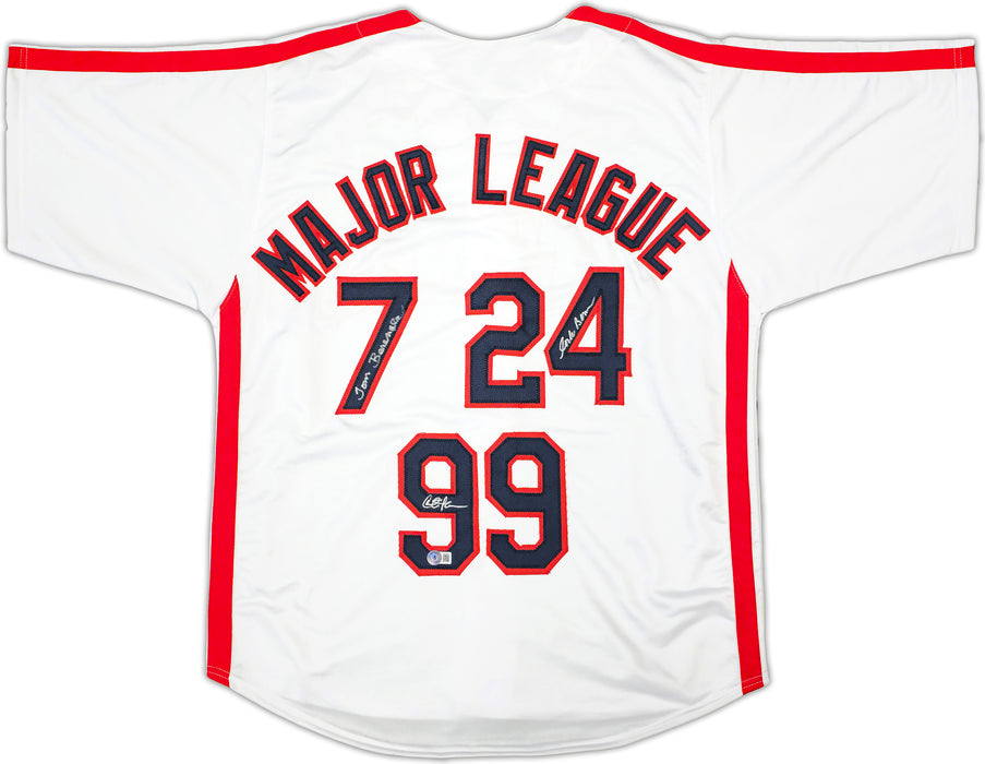 Major League Charlie Sheen, Corbin Bernsen & Tom Berenger Autographed White Jersey Beckett BAS Witness