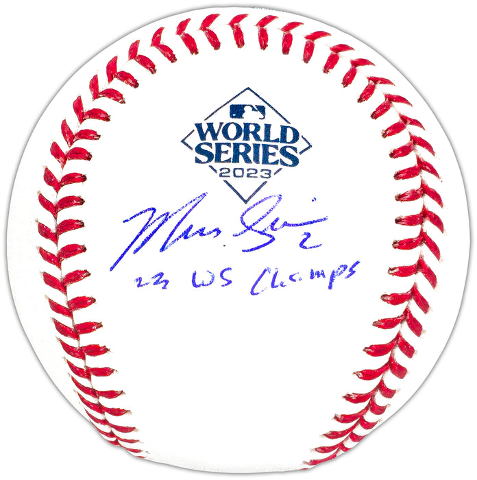 Marcus Semien Autographed Official 2023 World Series Logo MLB Baseball Texas Rangers "23 WS Champs" Beckett BAS Witness