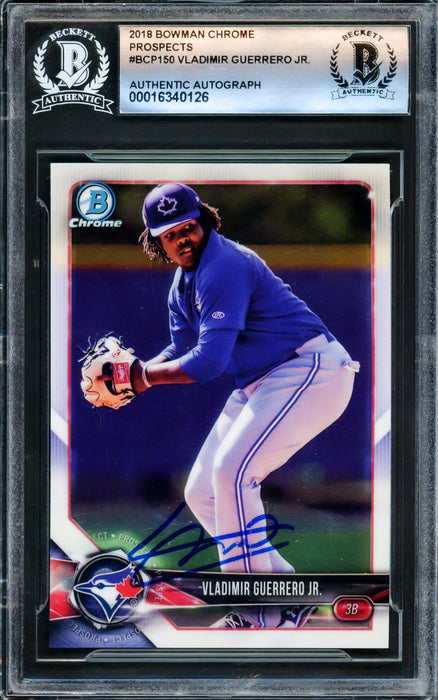 Vladimir Guerrero Jr. Autographed 2018 Bowman Chrome Rookie Card #BCP150 Toronto Blue Jays Beckett BAS