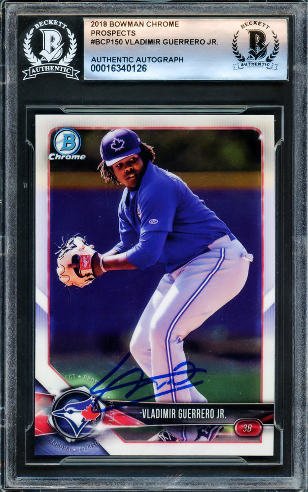 Vladimir Guerrero Jr. Autographed 2018 Bowman Chrome Rookie Card #BCP150 Toronto Blue Jays Beckett BAS