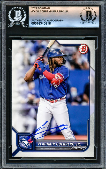 Vladimir Guerrero Jr. Autographed 2022 Bowman Card #54 Toronto Blue Jays (Light) Beckett BAS