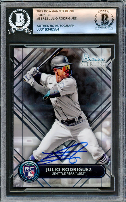 Julio Rodriguez Autographed 2022 Bowman Sterling Rookies Card #BSR32 Seattle Mariners Beckett BAS