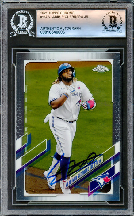 Vladimir Guerrero Jr. Autographed 2021 Topps Chrome Card #167 Toronto Blue Jays Beckett BAS