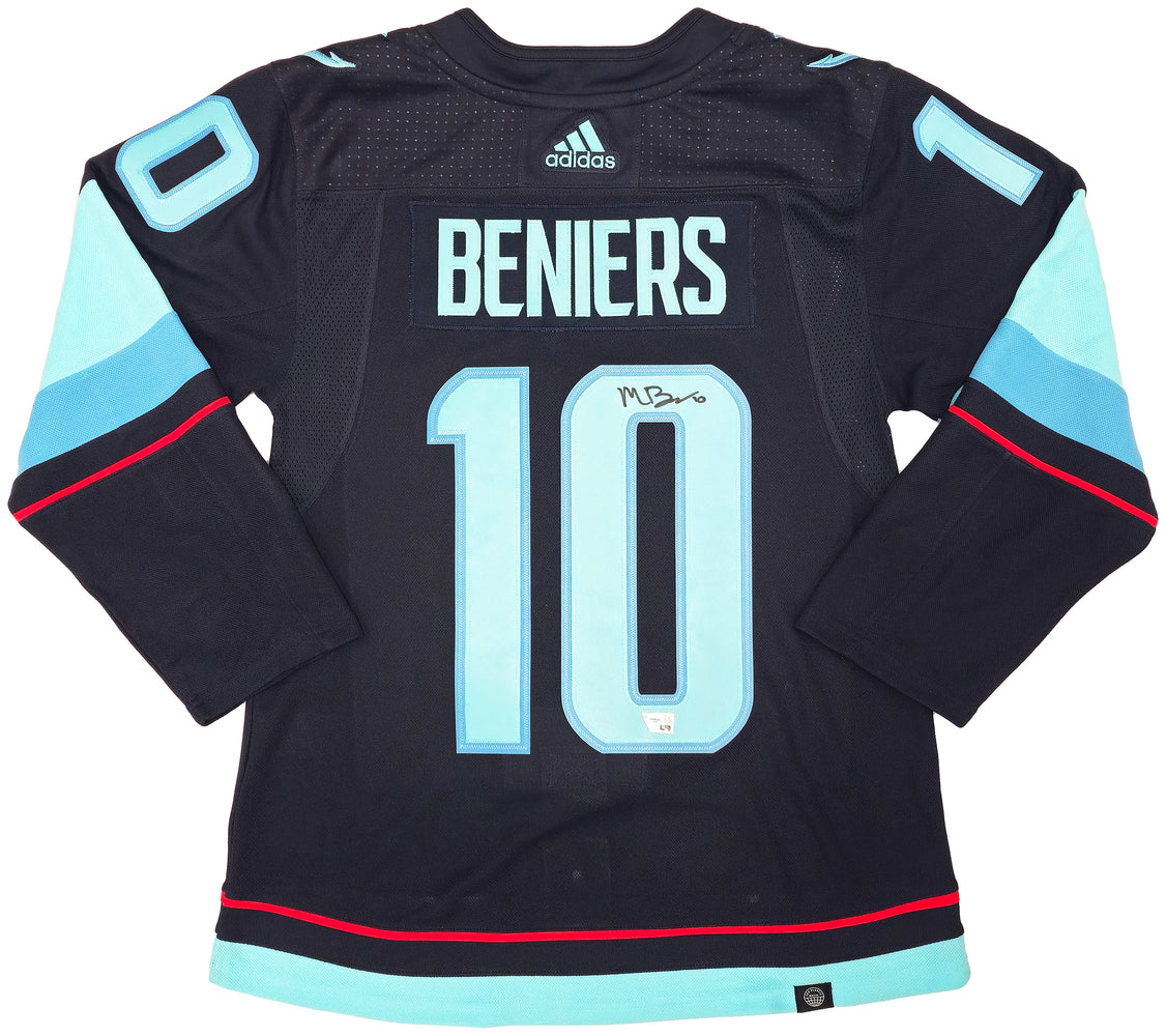 Seattle Kraken Matty Beniers Autographed Blue Adidas Authentic Jersey Size 44 Fanatics Holo