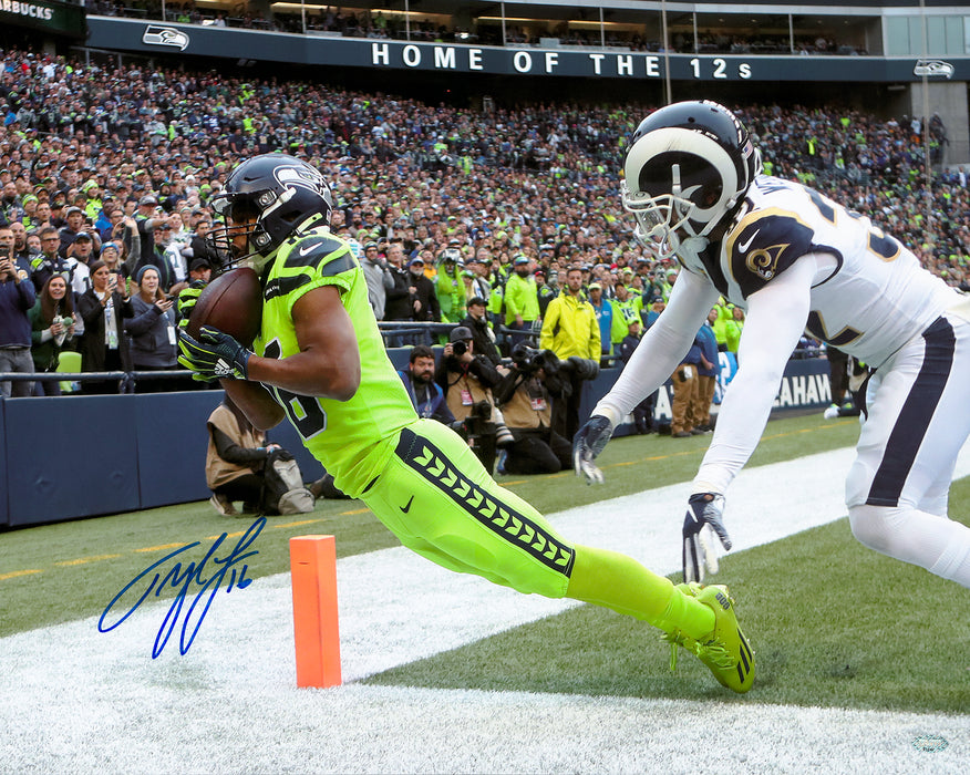 Tyler Lockett Autographed 16x20 Photo Seattle Seahawks Toe Tap Touchdown vs. Rams MCS Holo
