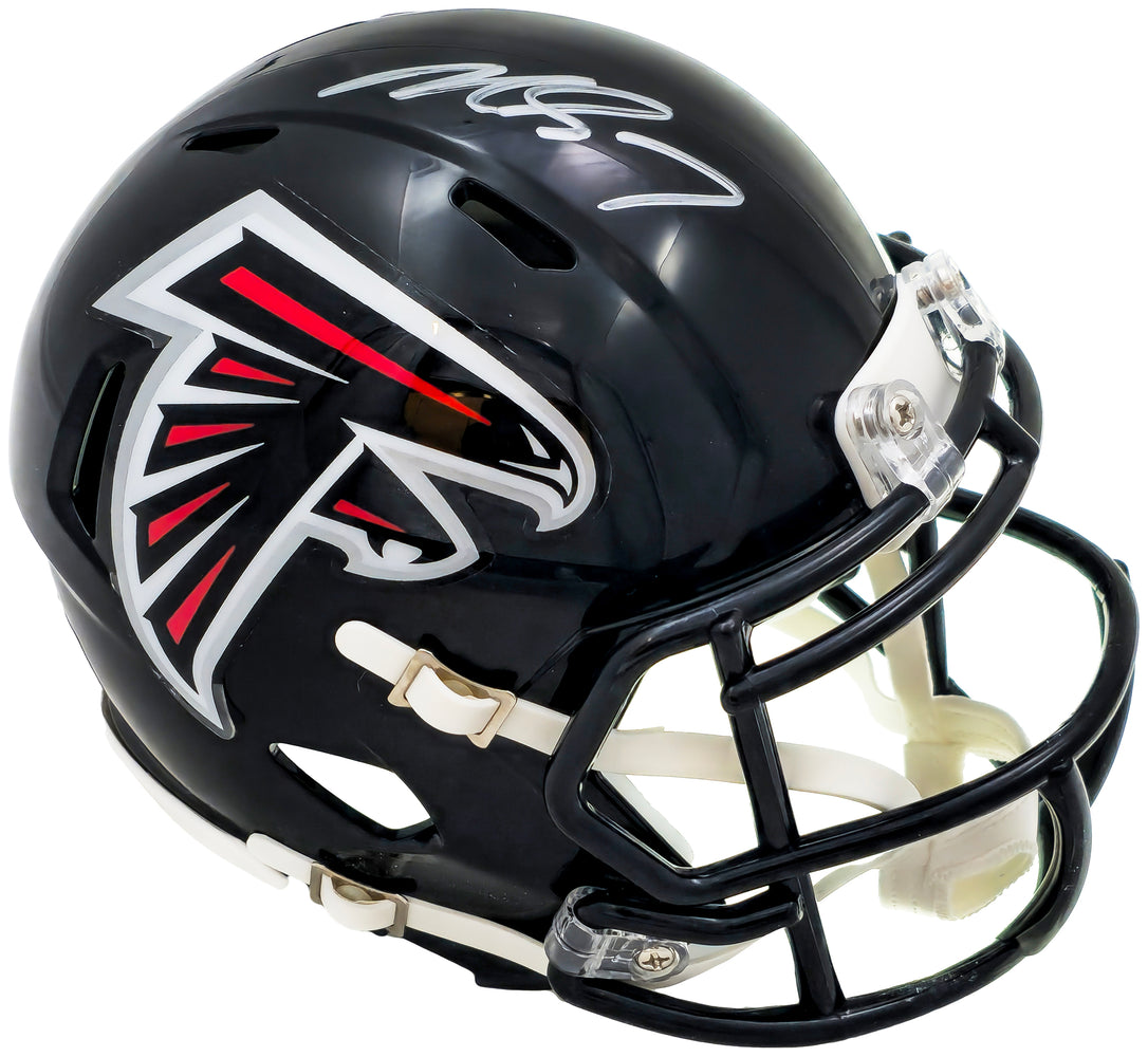 Michael Vick Autographed Atlanta Falcons Black 03-19 Throwback Speed Mini Helmet Beckett BAS Witness