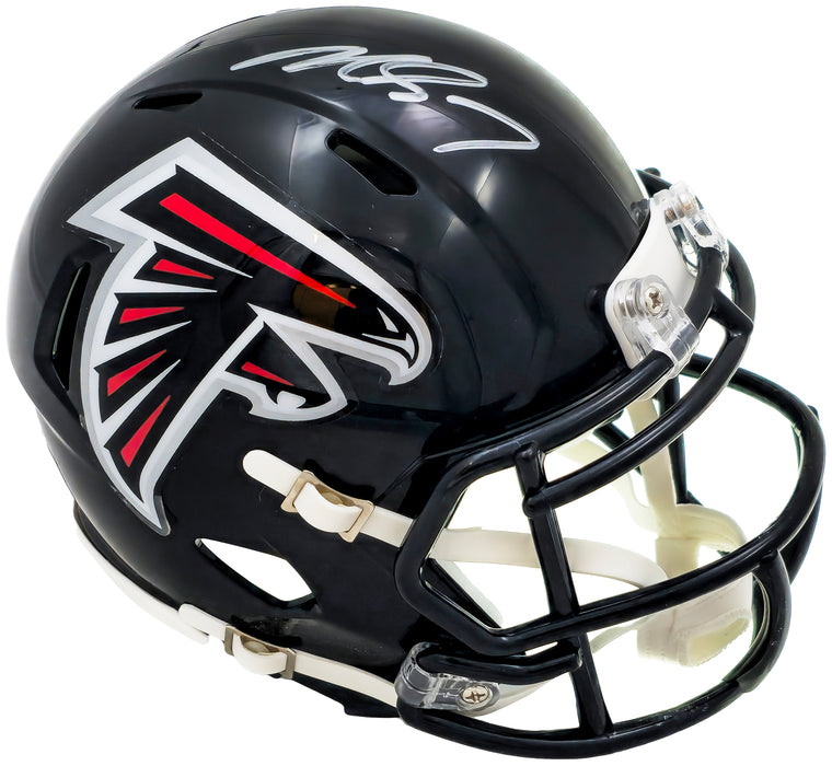 Michael Vick Autographed Atlanta Falcons Black 03-19 Throwback Speed Mini Helmet Beckett BAS Witness
