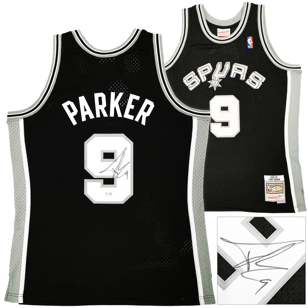 San Antonio Spurs Tony Parker Autographed Black Authentic Mitchell & Ness 2001-02 HWC Swingman Rookie Year Jersey Size L Beckett BAS Witness