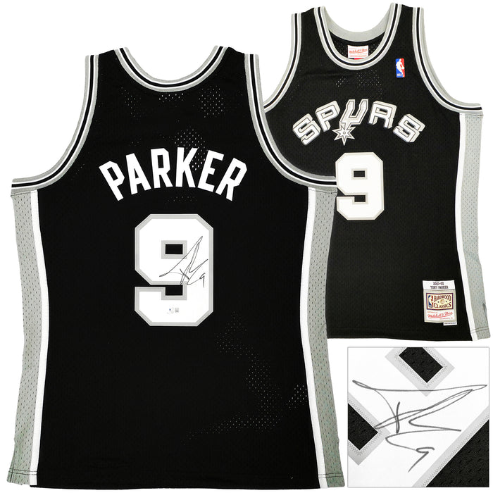 San Antonio Spurs Tony Parker Autographed Black Authentic Mitchell & Ness 2001-02 HWC Swingman Rookie Year Jersey Size L Beckett BAS Witness
