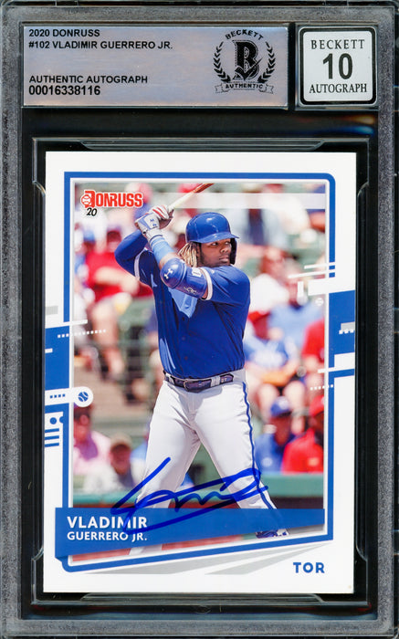 Vladimir Guerrero Jr. Autographed 2020 Donruss Card #102 Toronto Blue Jays Auto Grade Gem Mint 10 Beckett BAS #16338116
