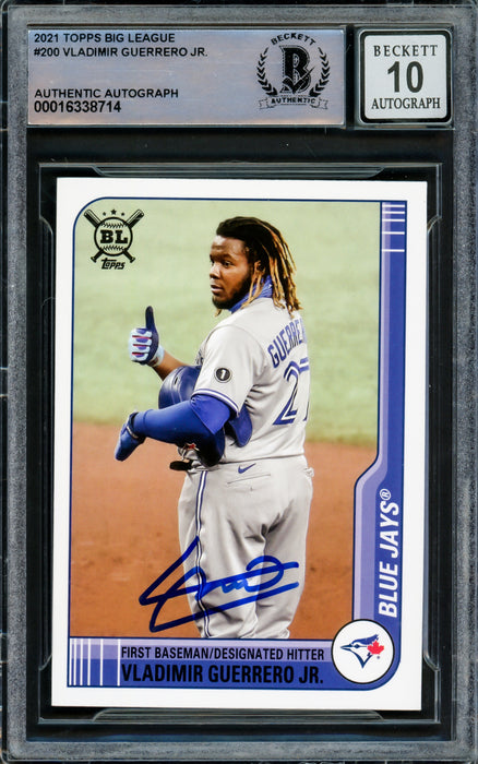 Vladimir Guerrero Jr. Autographed 2021 Topps Big League Card #200 Toronto Blue Jays Auto Grade Gem Mint 10 Beckett BAS #16338714