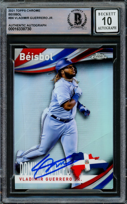 Vladimir Guerrero Jr. Autographed 2021 Topps Chrome Beisbol Card #B-6 Toronto Blue Jays Auto Grade Gem Mint 10 Beckett BAS #16338730