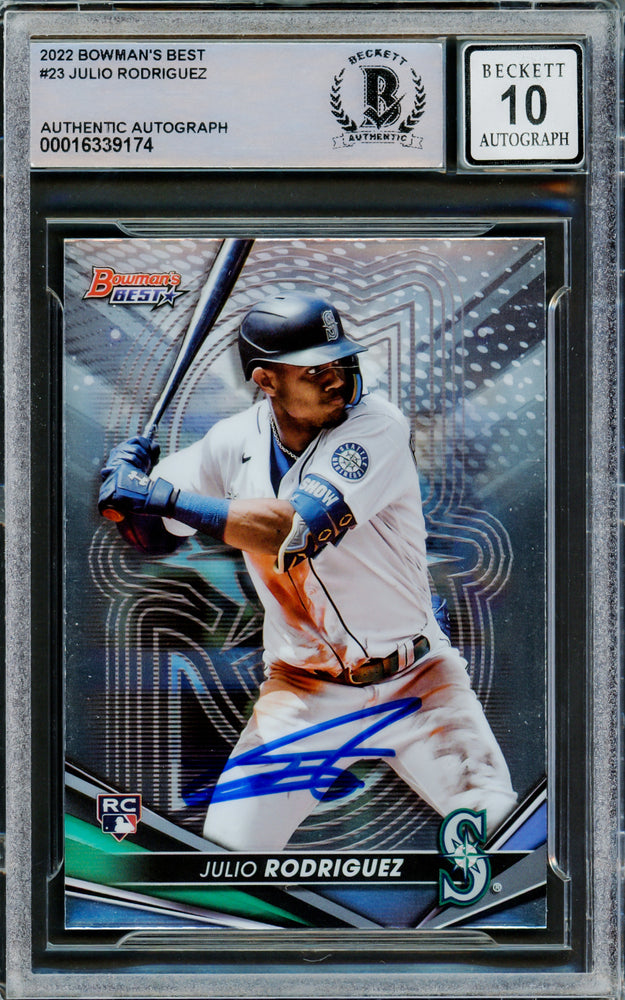 Julio Rodriguez Autographed 2022 Bowman's Best Rookie Card #23 Seattle Mariners Auto Grade Gem Mint 10 Beckett BAS #16339174