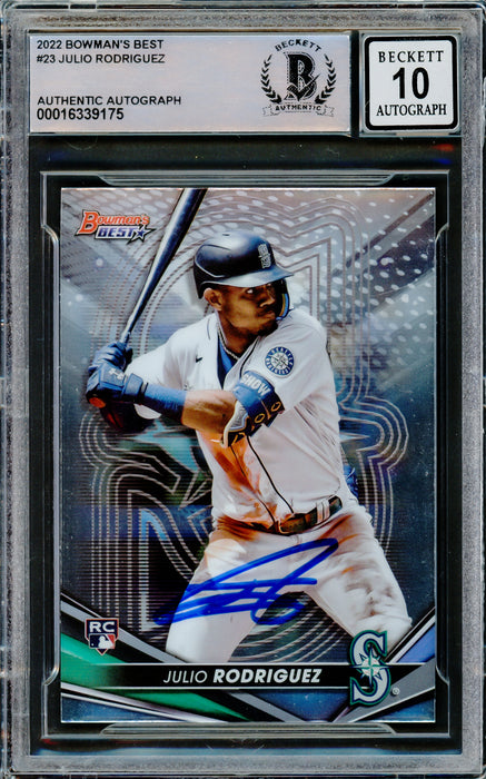 Julio Rodriguez Autographed 2022 Bowman's Best Rookie Card #23 Seattle Mariners Auto Grade Gem Mint 10 Beckett BAS #16339175