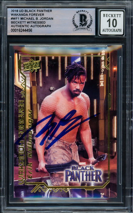 Michael B. Jordan Autographed 2018 Upper Deck Black Panther Wakanda Forever Card #WF1 Marvel Auto Grade Gem Mint 10 Beckett BAS