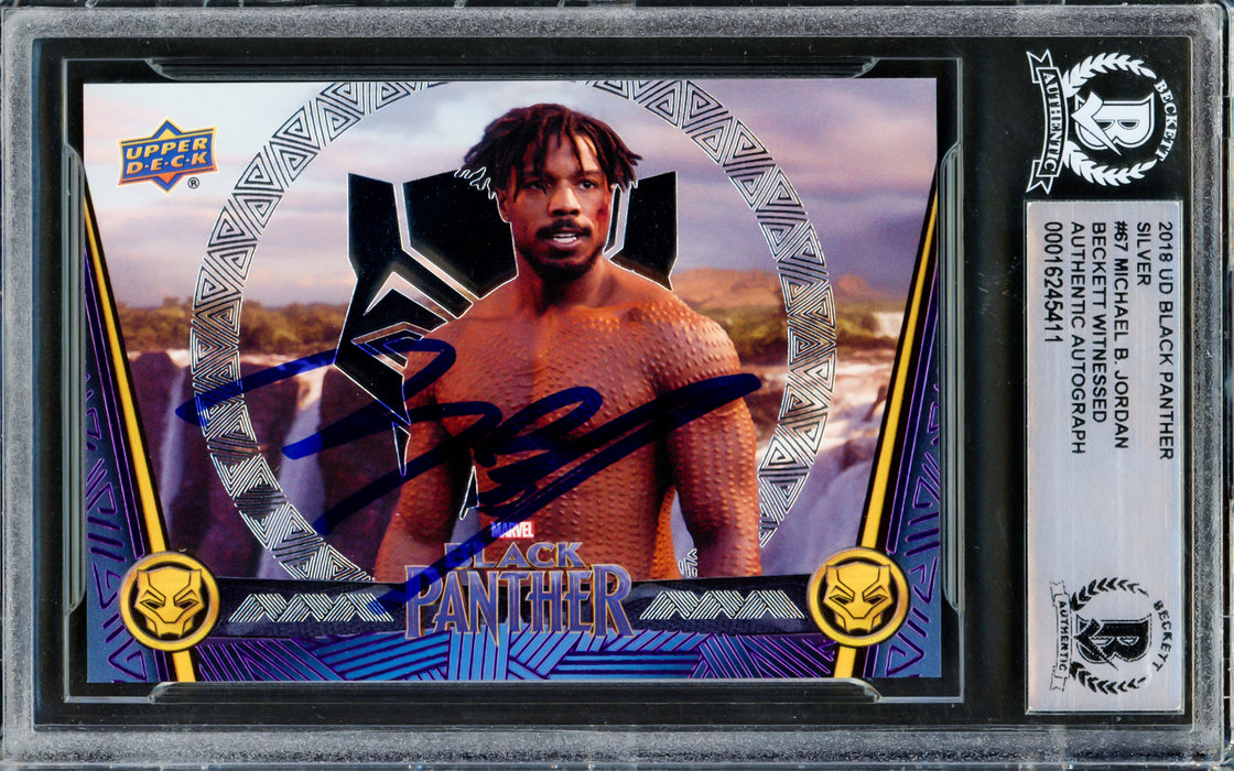 Michael B. Jordan Autographed 2018 Upper Deck Black Panther Silver Card #67 Marvel Beckett BAS