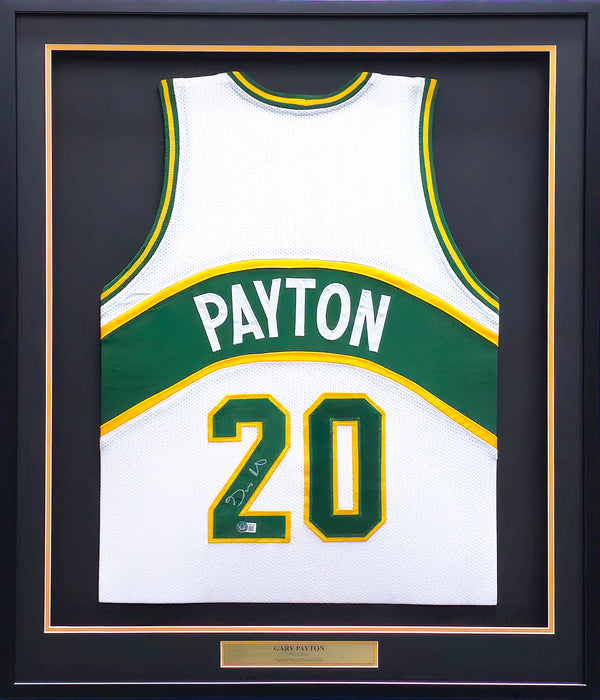 Seattle Supersonics Gary Payton Autographed Framed White Jersey Beckett BAS QR