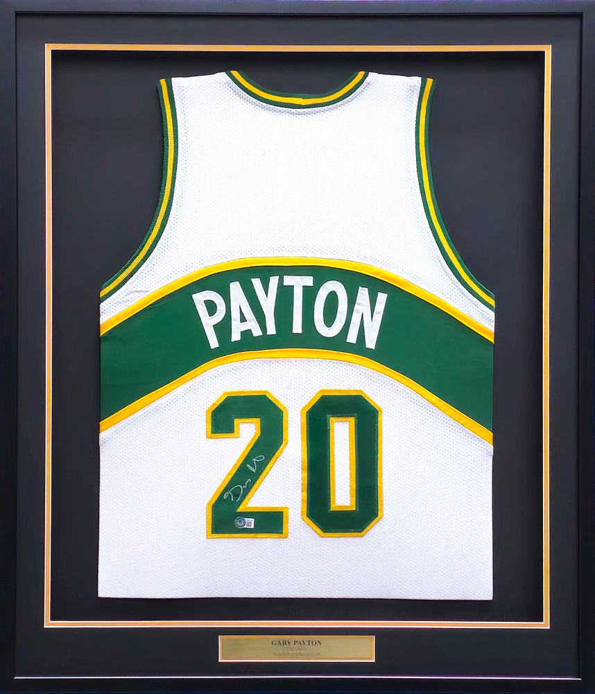 Seattle Supersonics Gary Payton Autographed Framed White Jersey Beckett BAS QR