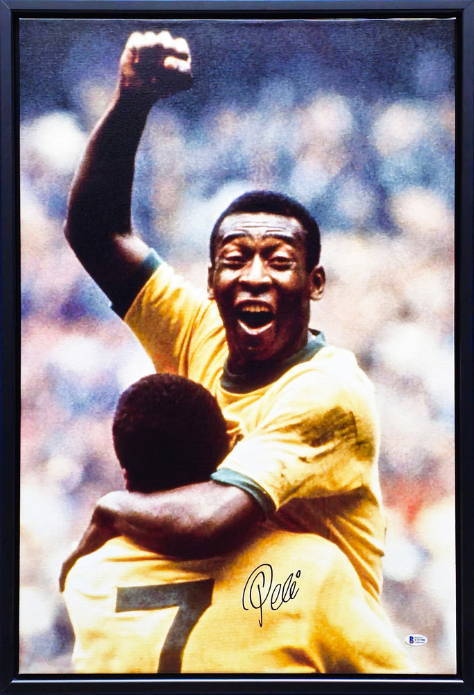 Pele Autographed Framed 20x30 Canvas Photo CBD Brazil Beckett BAS