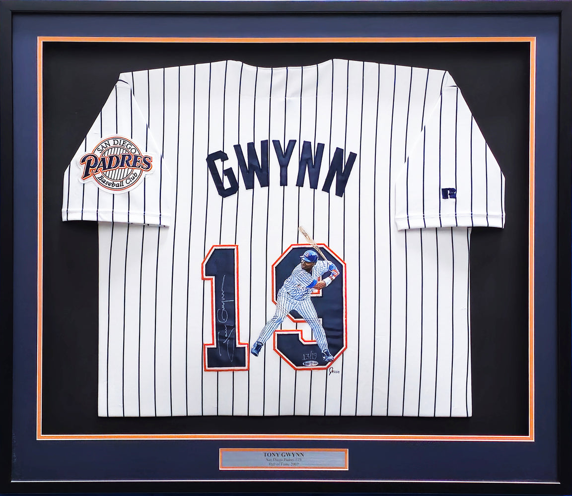 San Diego Padres Tony Gwynn Autographed Framed White Pinstripe Russell Size 48 Jersey With Hand Painting #13/19 UDA Holo #BAG20489
