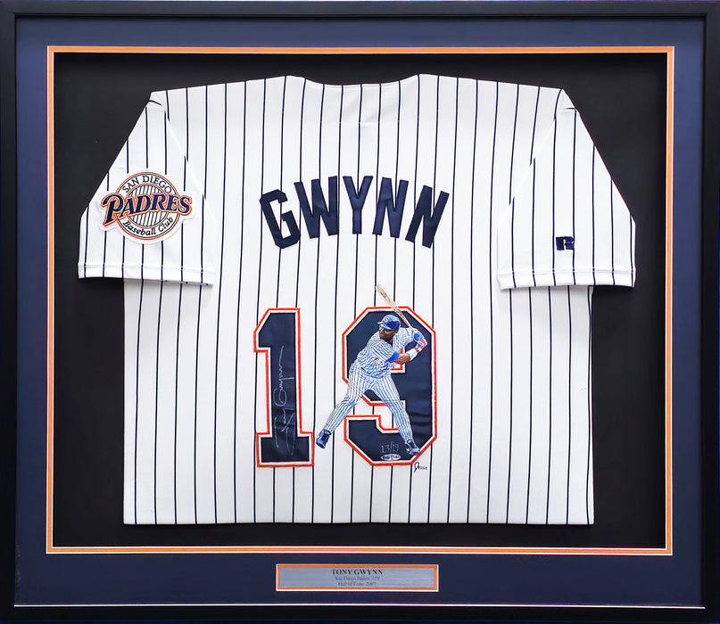San Diego Padres Tony Gwynn Autographed Framed White Pinstripe Russell Size 48 Jersey With Hand Painting #13/19 UDA Holo #BAG20489