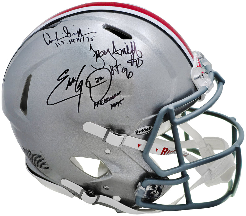 Archie Griffin, Eddie George & Troy Smith Autographed Ohio State Buckeyes Silver Full Size Authentic Speed Helmet Signature Location Varies "Heisman" Beckett BAS Witness