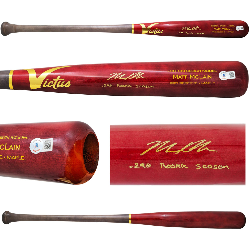 Matt McLain Autographed Red Victus Player Model Baseball Bat Cincinnati Reds ".290 Rookie Season" (Imperfections) Beckett BAS Witness