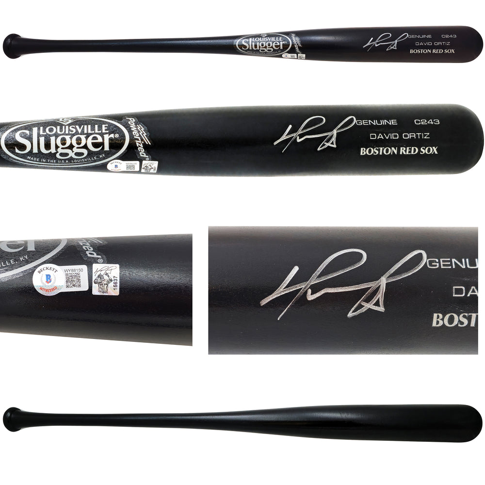 David Ortiz Autographed Black Louisville Slugger Player Model C243 Baseball Bat Boston Red Sox Beckett BAS Witness